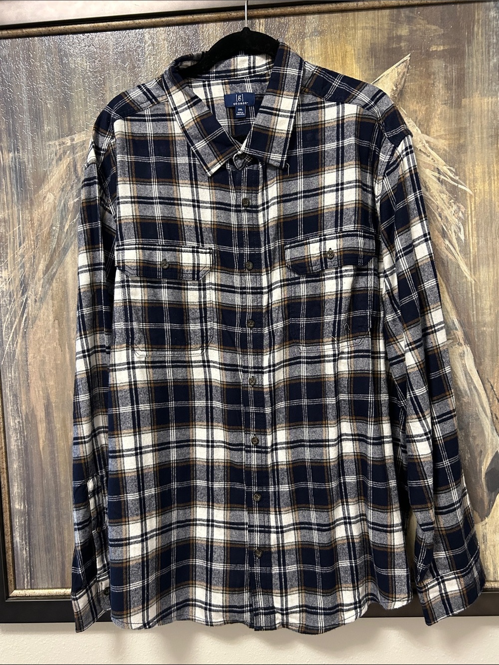 George Navy, White & Brown Plaid Button-Down Shirt